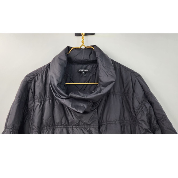 Eileen Fisher Goose Down Black Puffer Coat Small Oversized - Picture 5 of 14